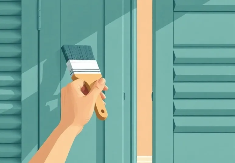 Mise en peinture au pinceau de volets et d'encadrements en bois
