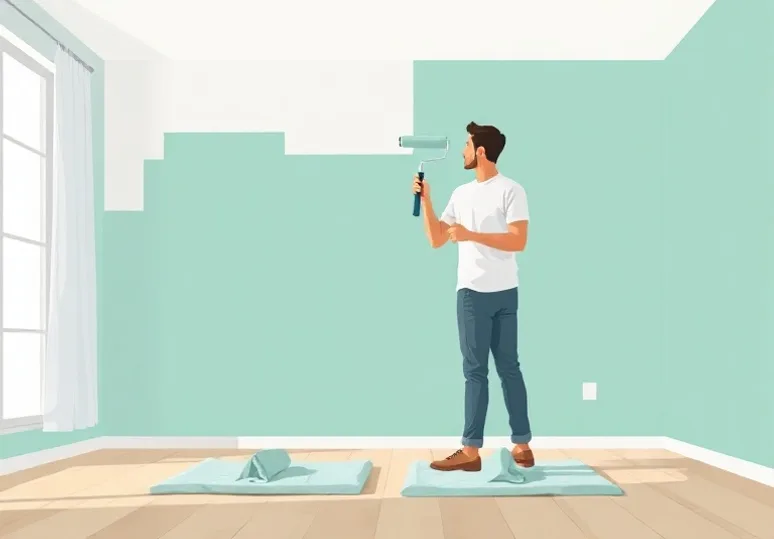 Peintre appliquant la peinture au rouleau sur un mur de salon
